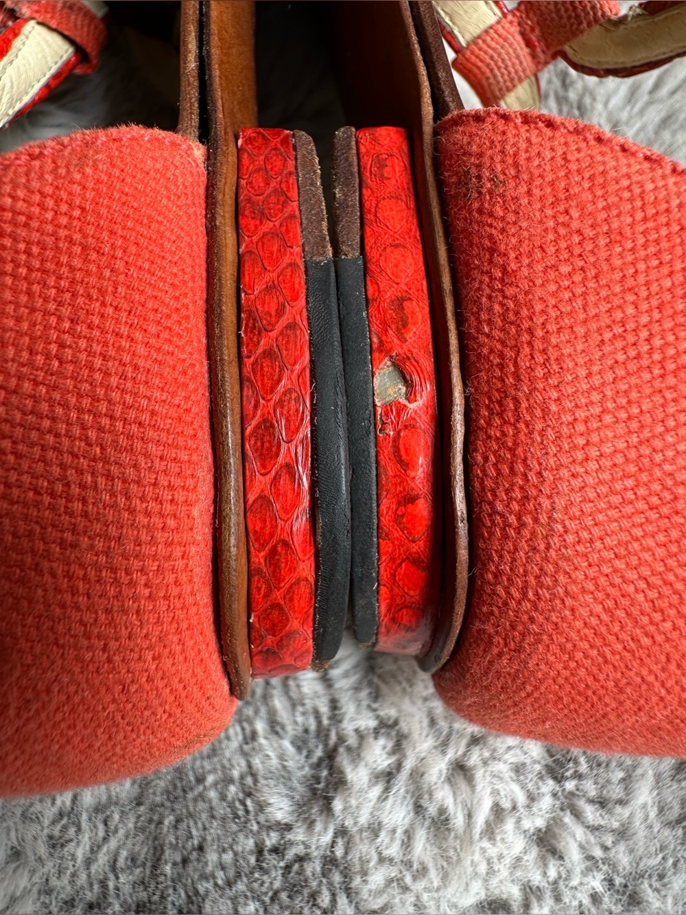 Alexandre Birman Coral Canvas & Python Leather Braided Flat Sandals 6.5 - Picture 6 of 9